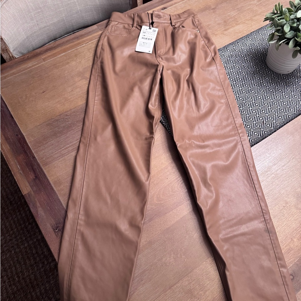 Tan Faux Leather Pants
